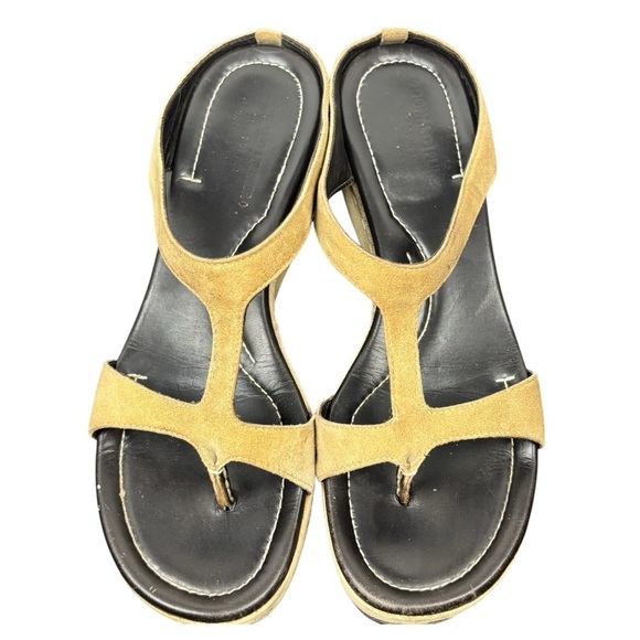 Donald Pliner Shula Wedge Sandals Beige Suede Size 7.5 Boho Contemporary - Picture 5 of 12